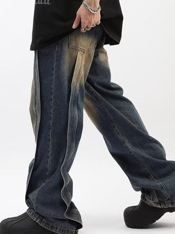 Men's Washed Patchwork Loose Jeans
