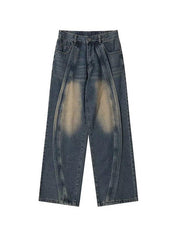 Men's Washed Patchwork Loose Jeans