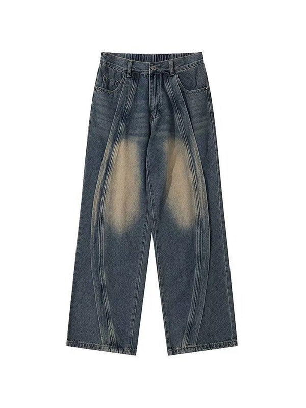 Men's Washed Patchwork Loose Jeans