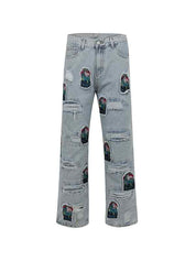 Men's Ripped Embroidery Patch Loose Jeans