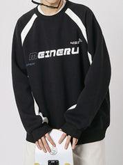 Men's Vintage Print Patchwork Design Long Sleeve Tee