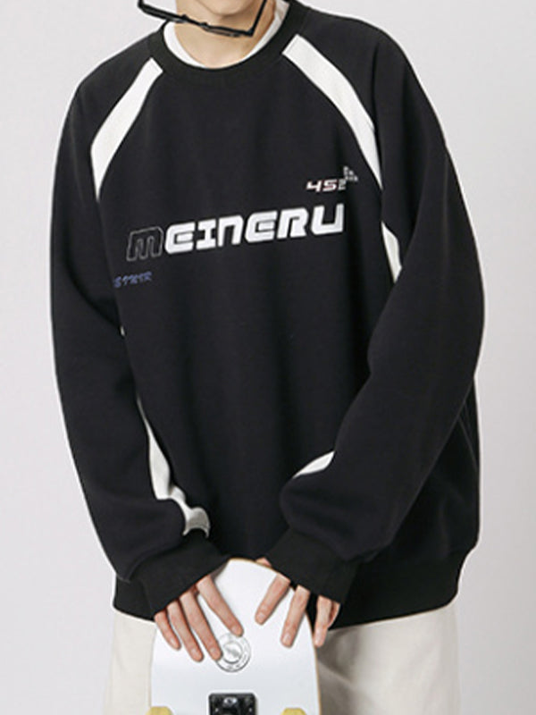 Men's Vintage Print Patchwork Design Long Sleeve Tee