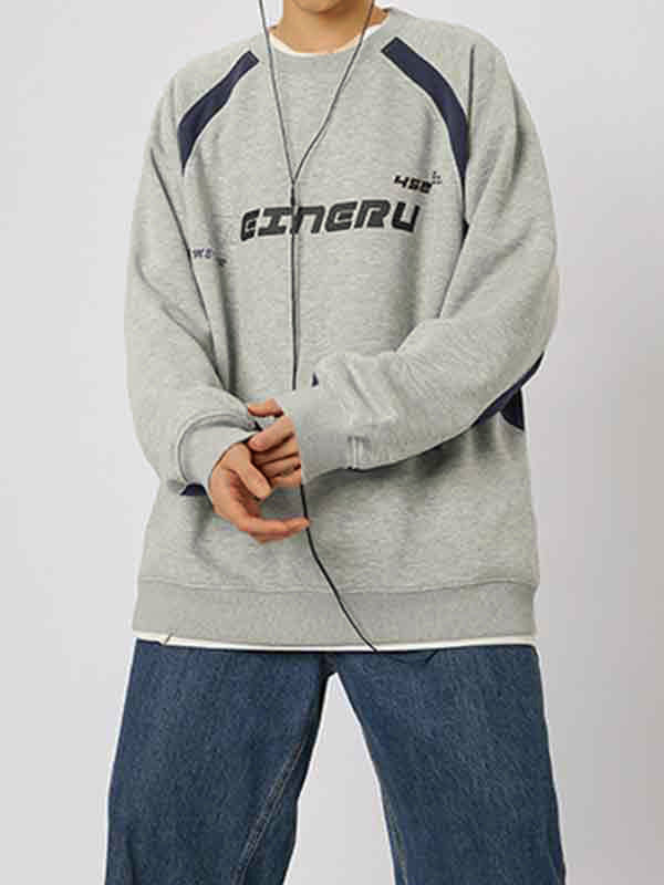 Men's Vintage Print Patchwork Design Long Sleeve Tee