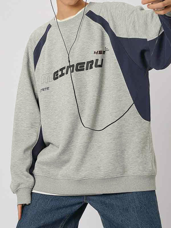 Men's Vintage Print Patchwork Design Long Sleeve Tee