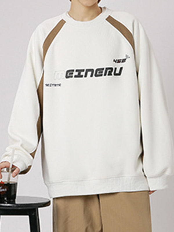 Men's Vintage Print Patchwork Design Long Sleeve Tee