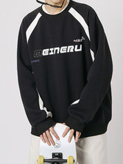 Men's Vintage Print Patchwork Design Long Sleeve Tee