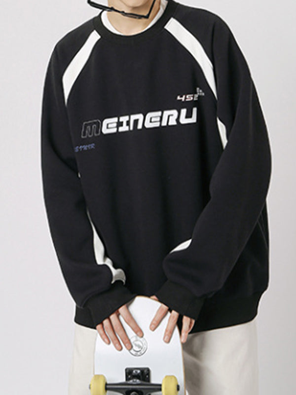 Men's Vintage Print Patchwork Design Long Sleeve Tee