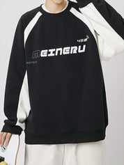 Men's Vintage Print Patchwork Design Long Sleeve Tee