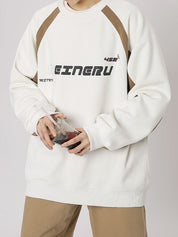 Men's Vintage Print Patchwork Design Long Sleeve Tee