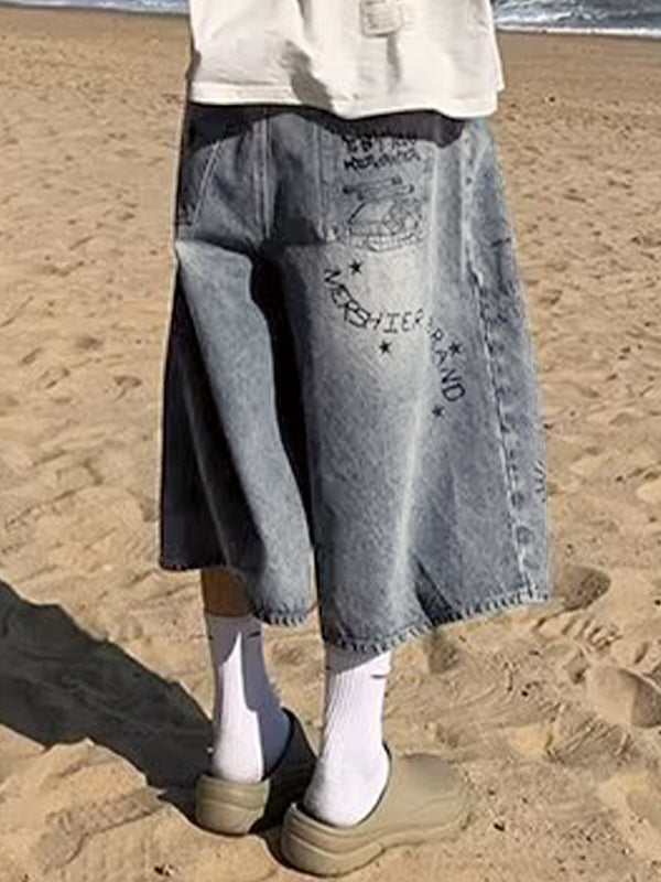 Men's Vintage Graffiti Print Shorts