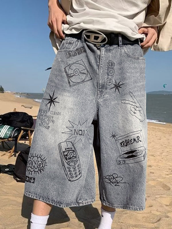 Men's Vintage Graffiti Print Shorts