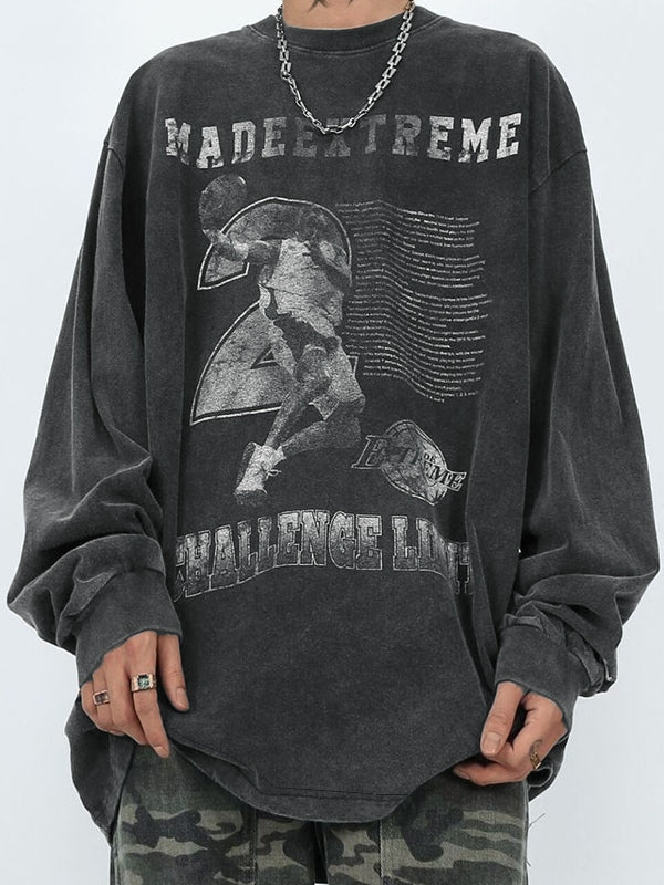 Men's Distressed Print Long Sleeve Tee