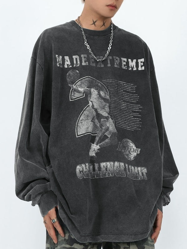 Men's Distressed Print Long Sleeve Tee