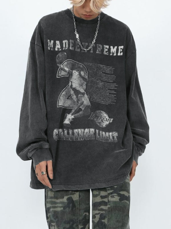Men's Distressed Print Long Sleeve Tee