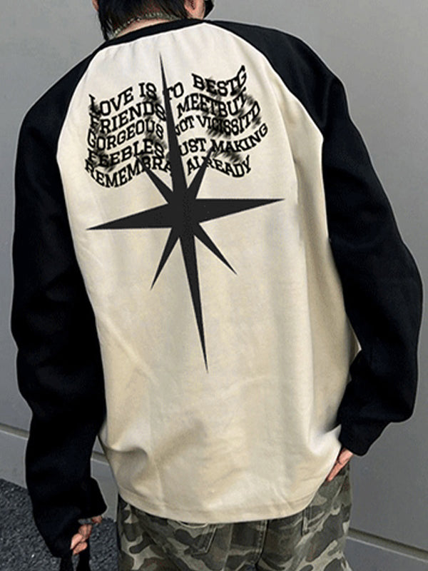 Men's Vintage Print Raglan Loose Long Sleeve Tee