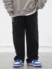 Men's Multiple Pocket Colorful Print Loose Jeans