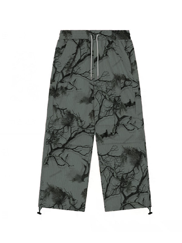 Men's Branch Graffiti Print Bound Feet Wide Leg Pants