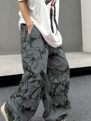 Men's Branch Graffiti Print Bound Feet Wide Leg Pants