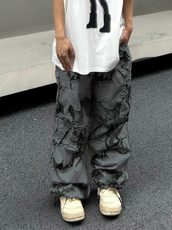 Men's Branch Graffiti Print Bound Feet Wide Leg Pants
