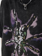 Men's Washed Distressed Spider Print Short Sleeve Tee