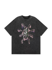 Men's Washed Distressed Spider Print Short Sleeve Tee