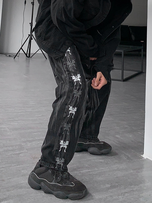 Men's Vintage Ombre Butterfly Print Straight Leg Jeans