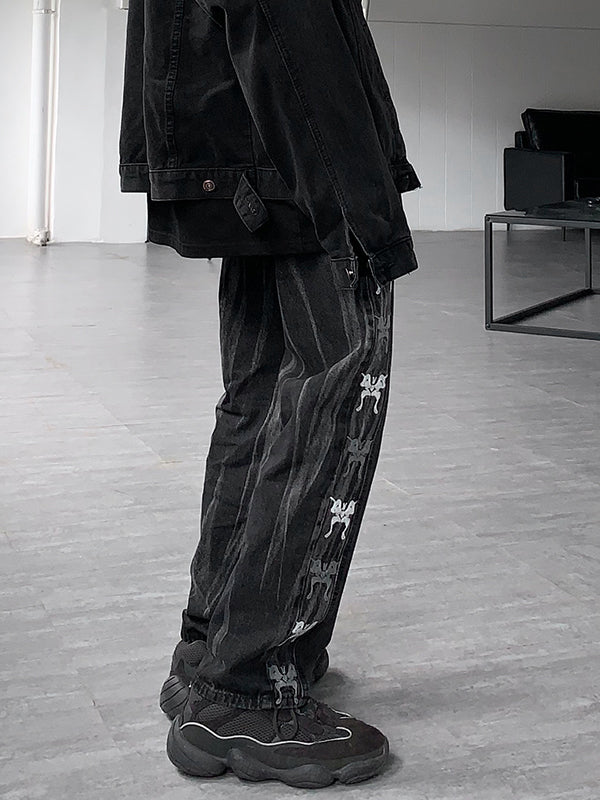 Men's Vintage Ombre Butterfly Print Straight Leg Jeans