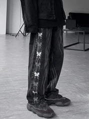 Men's Vintage Ombre Butterfly Print Straight Leg Jeans