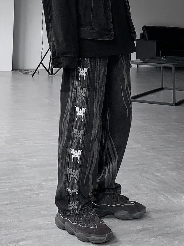 Men's Vintage Ombre Butterfly Print Straight Leg Jeans