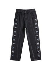 Men's Vintage Ombre Butterfly Print Straight Leg Jeans