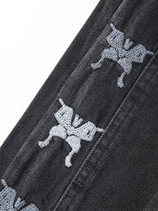 Men's Vintage Ombre Butterfly Print Straight Leg Jeans