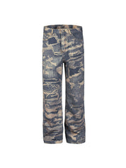 Men's Distressed Ripped Pattern Print Loose Jeans