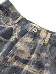 Men's Distressed Ripped Pattern Print Loose Jeans