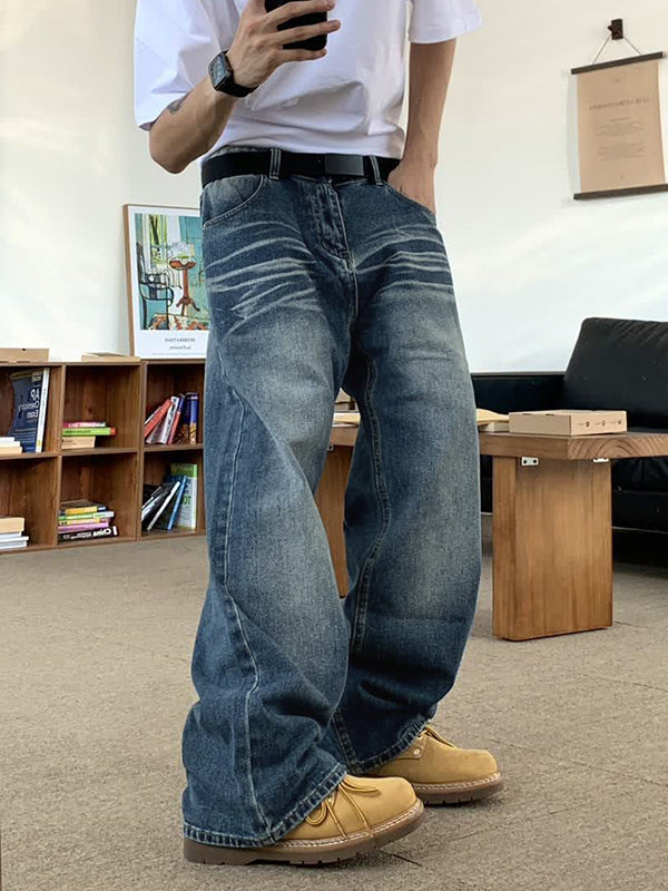 Men's Washed Mopping Loose Jeans