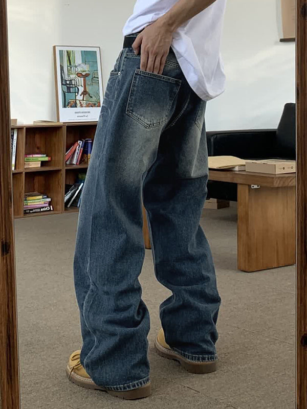 Men's Washed Mopping Loose Jeans