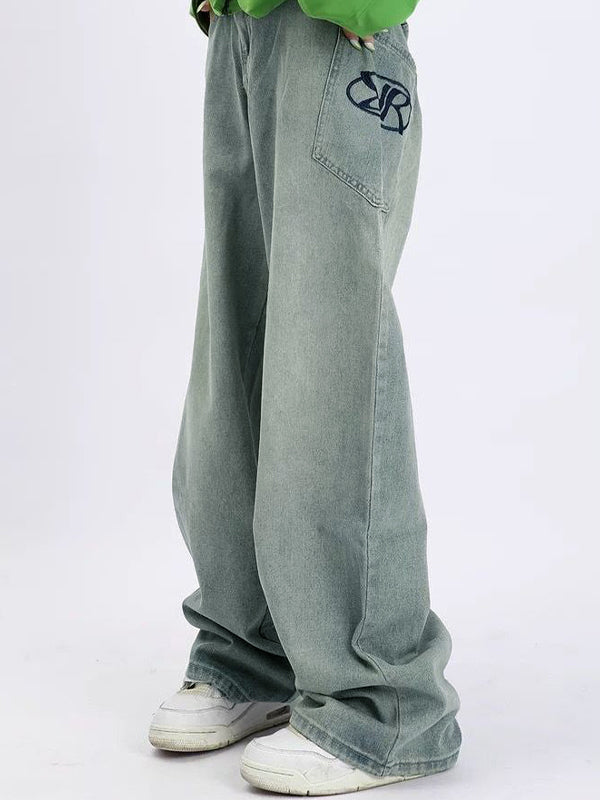 Men's Washed Print Baggy Loose Jeans