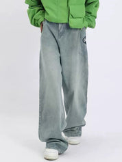 Men's Washed Print Baggy Loose Jeans