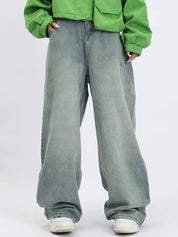 Men's Washed Print Baggy Loose Jeans