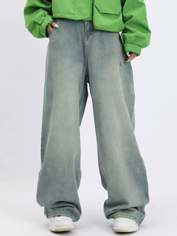 Men's Washed Print Baggy Loose Jeans