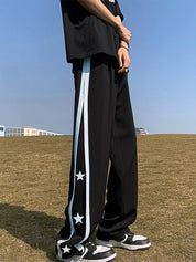 Men's Star Print Piping Detail Sweatpants