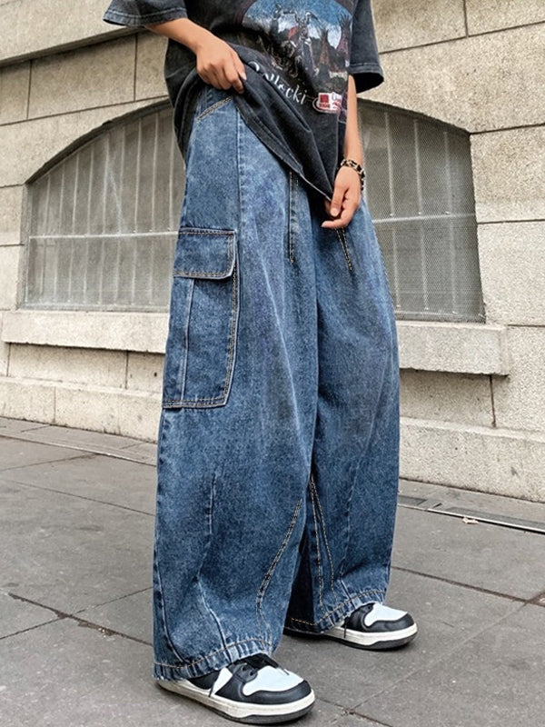 Men's Vintage Washed Multiple Pocket Cargo Jeans