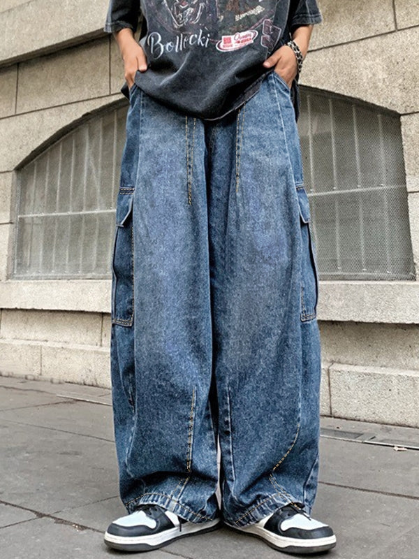 Men's Vintage Washed Multiple Pocket Cargo Jeans