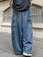 Men's Vintage Washed Multiple Pocket Cargo Jeans