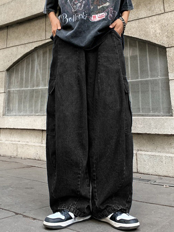 Men's Vintage Washed Multiple Pocket Cargo Jeans