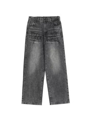 Men's Washed Crackle Print Loose Jeans