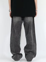 Men's Washed Crackle Print Loose Jeans