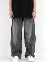 Men's Washed Crackle Print Loose Jeans