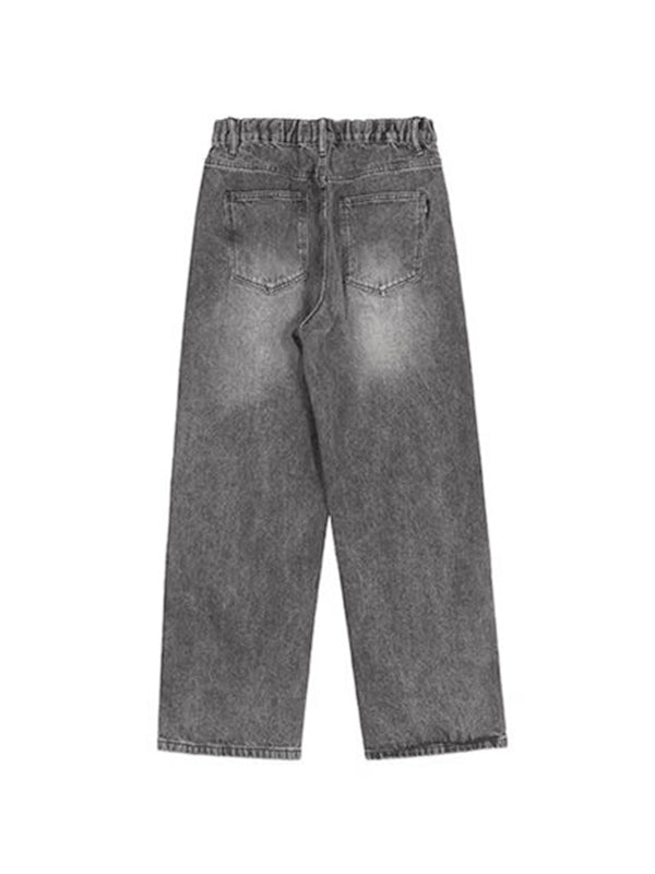 Men's Washed Crackle Print Loose Jeans