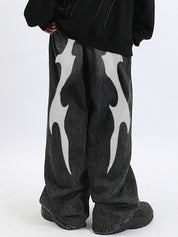 Men's Washed Cool Print Loose Jeans