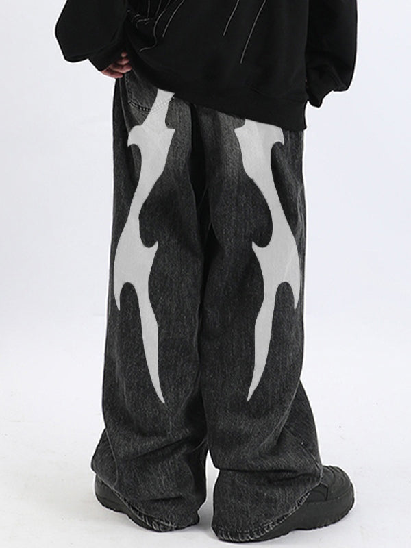 Men's Washed Cool Print Loose Jeans